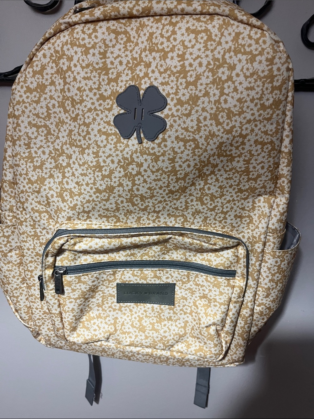 Lucky Brand tan/cream Floral Backpack with Gray Accents
